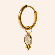 Ma boutique Ambre interchangeable gold hoop earring charm with an oval amber-toned stone and small gold beads.