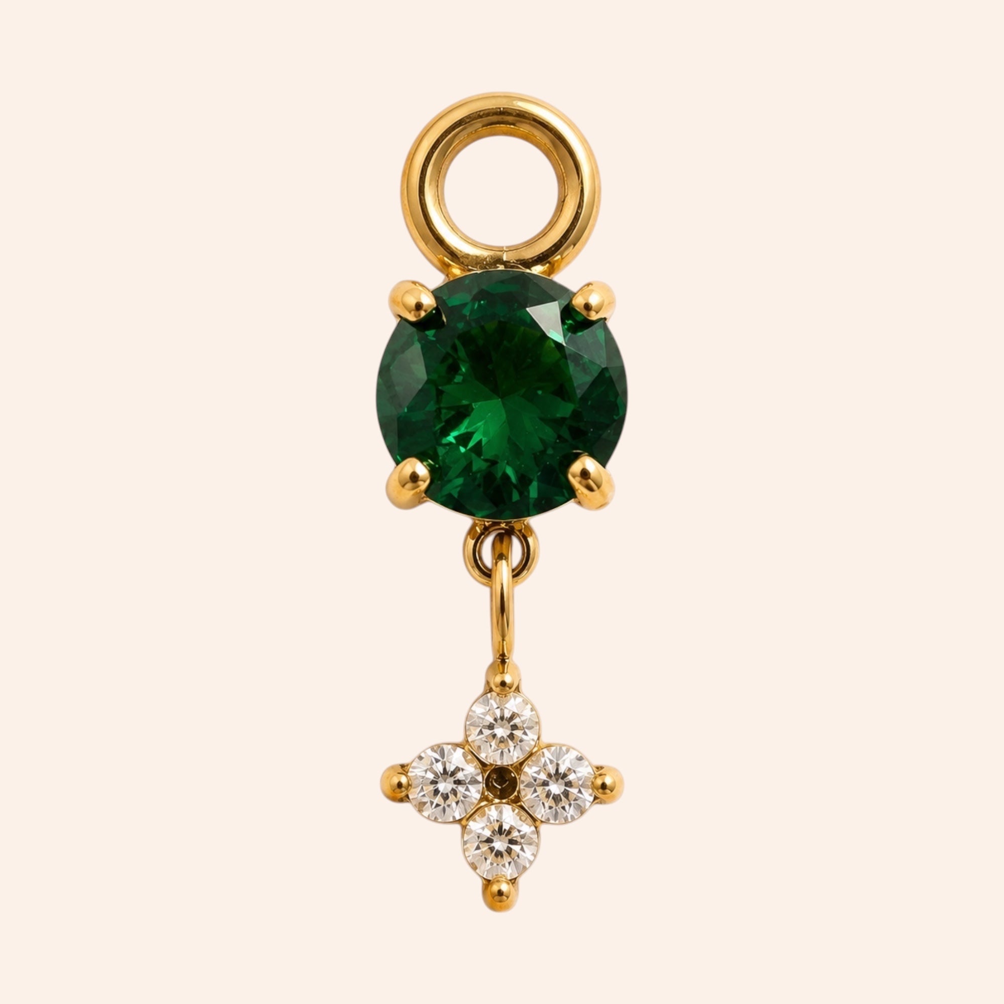 Ma boutique Céleste interchangeable earring charm featuring a round green stone and a small gold star detail