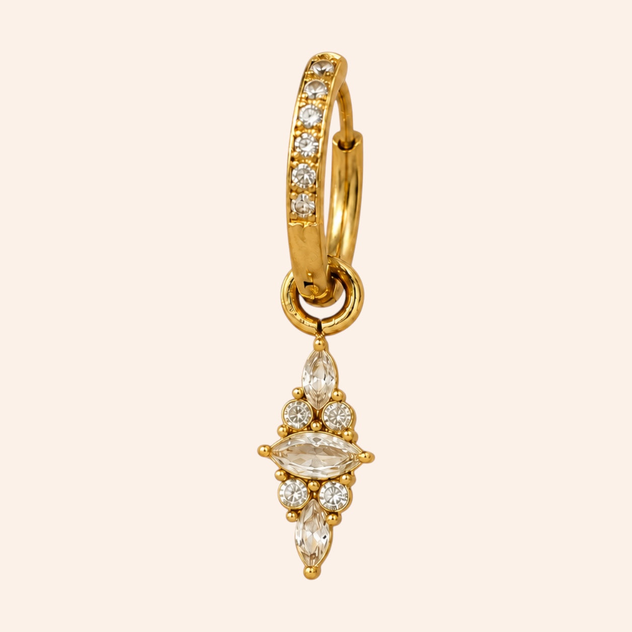 Ma boutique Corail interchangeable earring charm featuring clear stones in a gold-tone stainless steel setting