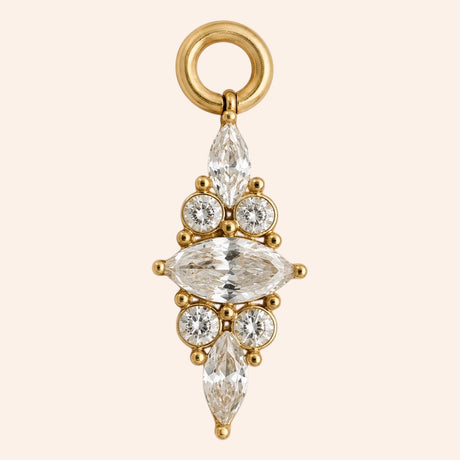 Ma boutique Corail interchangeable earring charm featuring a clear tapered stone set in gold-tone stainless steel