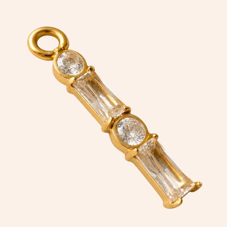 Ma boutique Emeraude interchangeable gold earring charm with clear baguette and round crystals in stainless steel