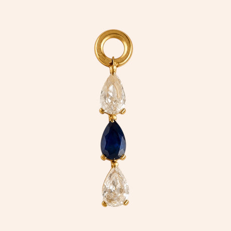 Ma boutique Goutte interchangeable earring charm with gold-tone stainless steel and teardrop-shaped blue and clear stones