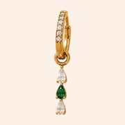 Ma boutique Goutte interchangeable earring charm with gold-tone stainless steel and teardrop green and clear stones.