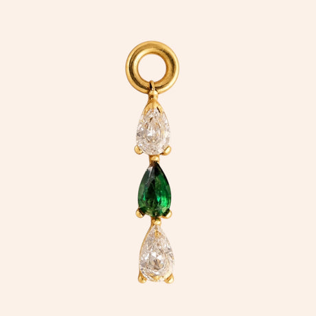 Ma boutique Goutte interchangeable earring charm featuring three teardrop stones in gold-plated stainless steel