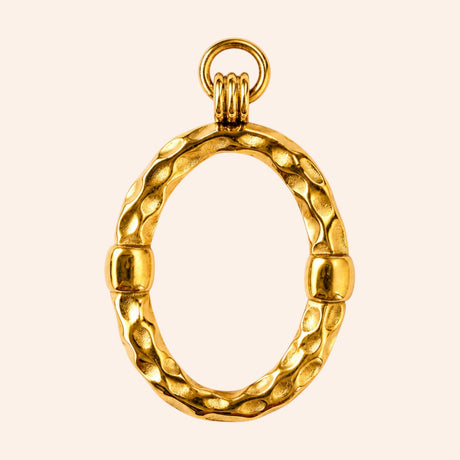 Ma boutique Halo gold stainless steel interchangeable oval charm with a textured finish for hoop earrings