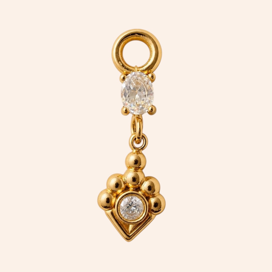 Ma boutique Joyau interchangeable earring charm in gold-tone stainless steel with clear crystal stones.