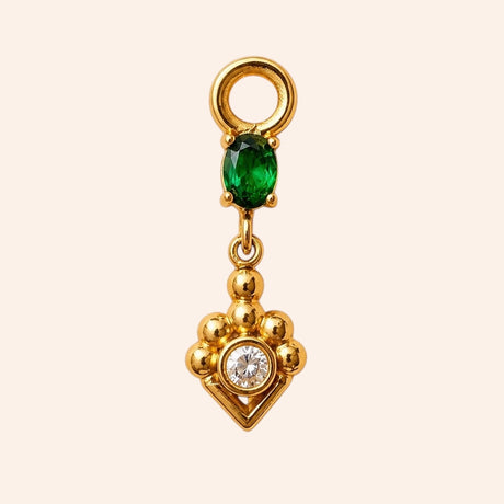 Ma boutique Joyau interchangeable earring charm in gold stainless steel with a green oval stone and clear crystal