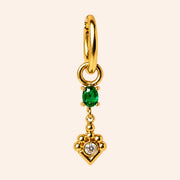 Ma boutique Joyau interchangeable earring charm featuring a green stone and gold stainless steel details.