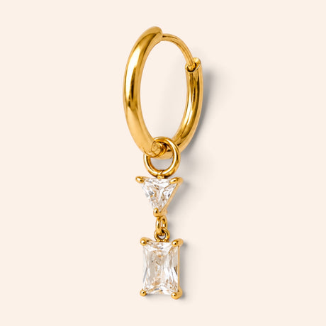 Ma boutique Minuit interchangeable gold earring charm with clear rectangular and triangular stones