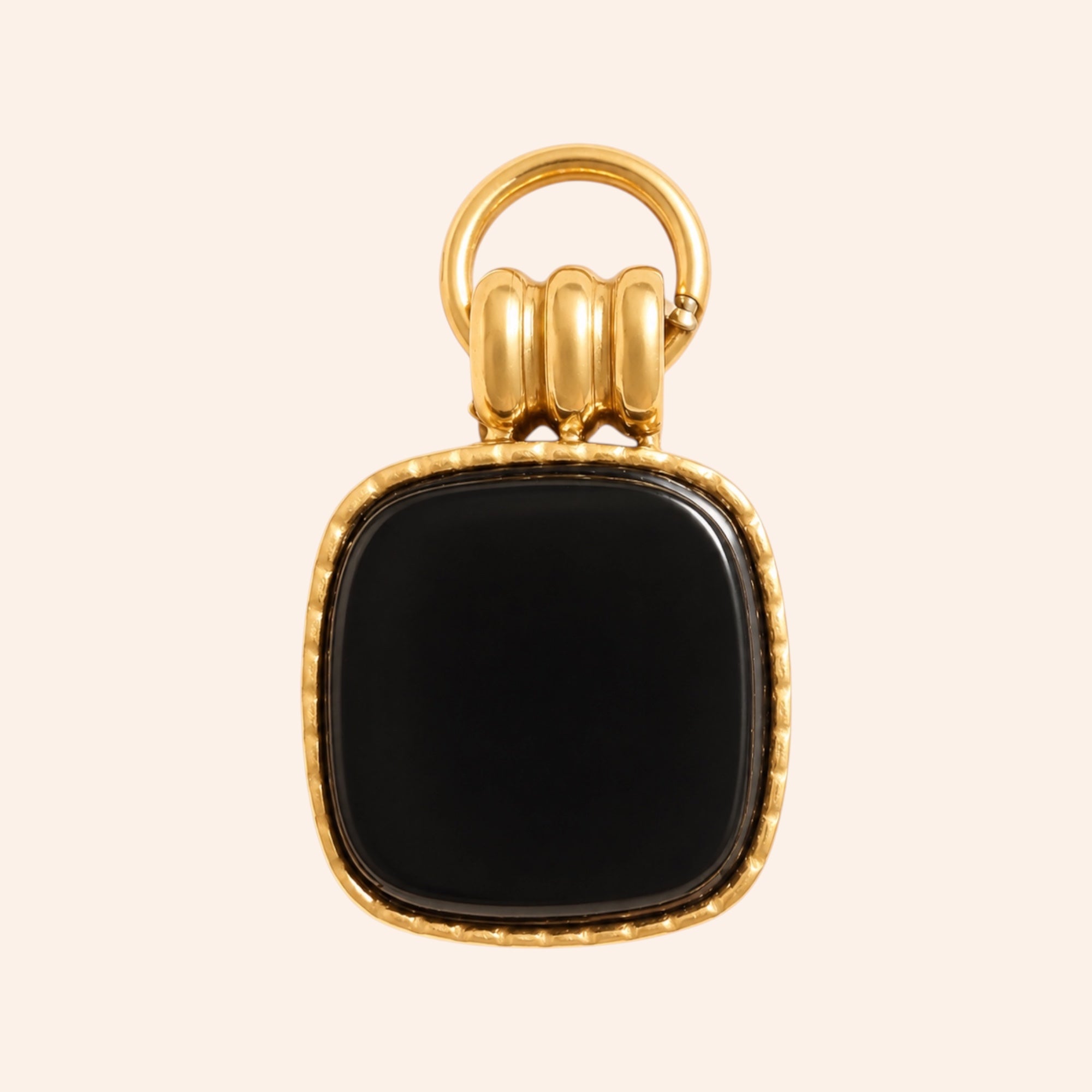 Ma boutique Nox interchangeable earring charm featuring a square black onyx stone set in gold-tone stainless steel.