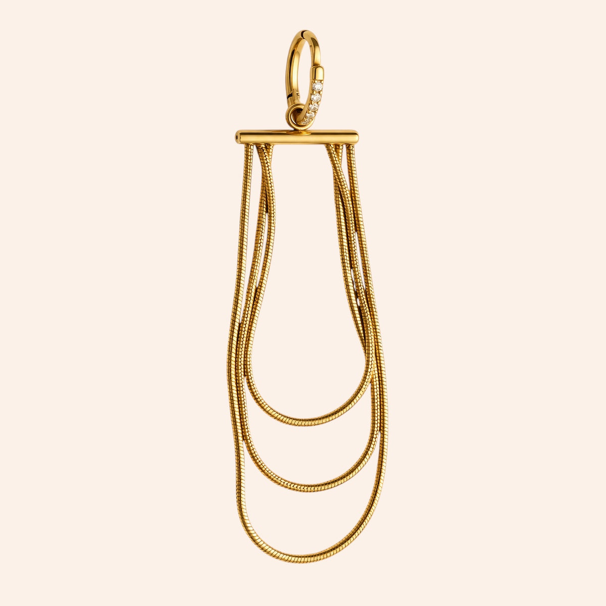 Ma boutique Ondine gold interchangeable earring charm featuring long, layered snake chains in stainless steel.