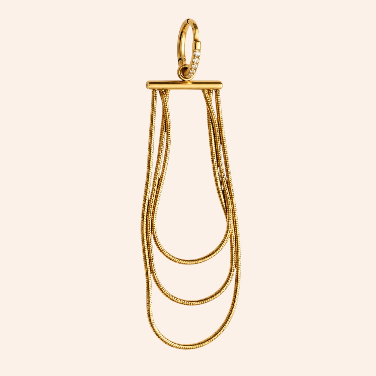 Ma boutique Ondine gold interchangeable earring charm featuring long, layered snake chains in stainless steel.