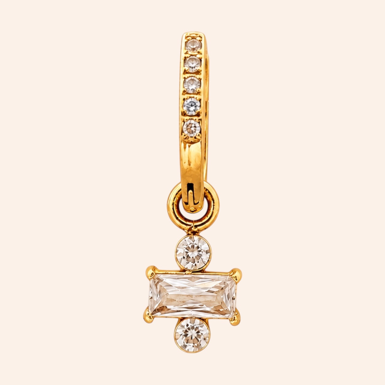 Ma boutique Regard gold stainless steel interchangeable earring charm with clear baguette and round crystals