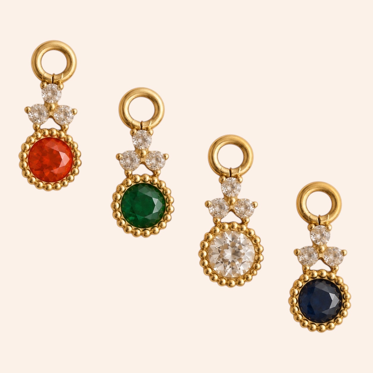 Ma boutique Rosace interchangeable gold stainless steel earring charms with colorful gemstone settings