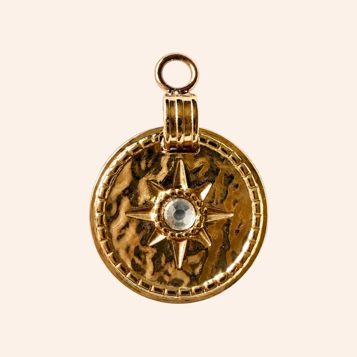 Ma boutique Sol gold sun charm for earrings with a textured finish and central crystal detail